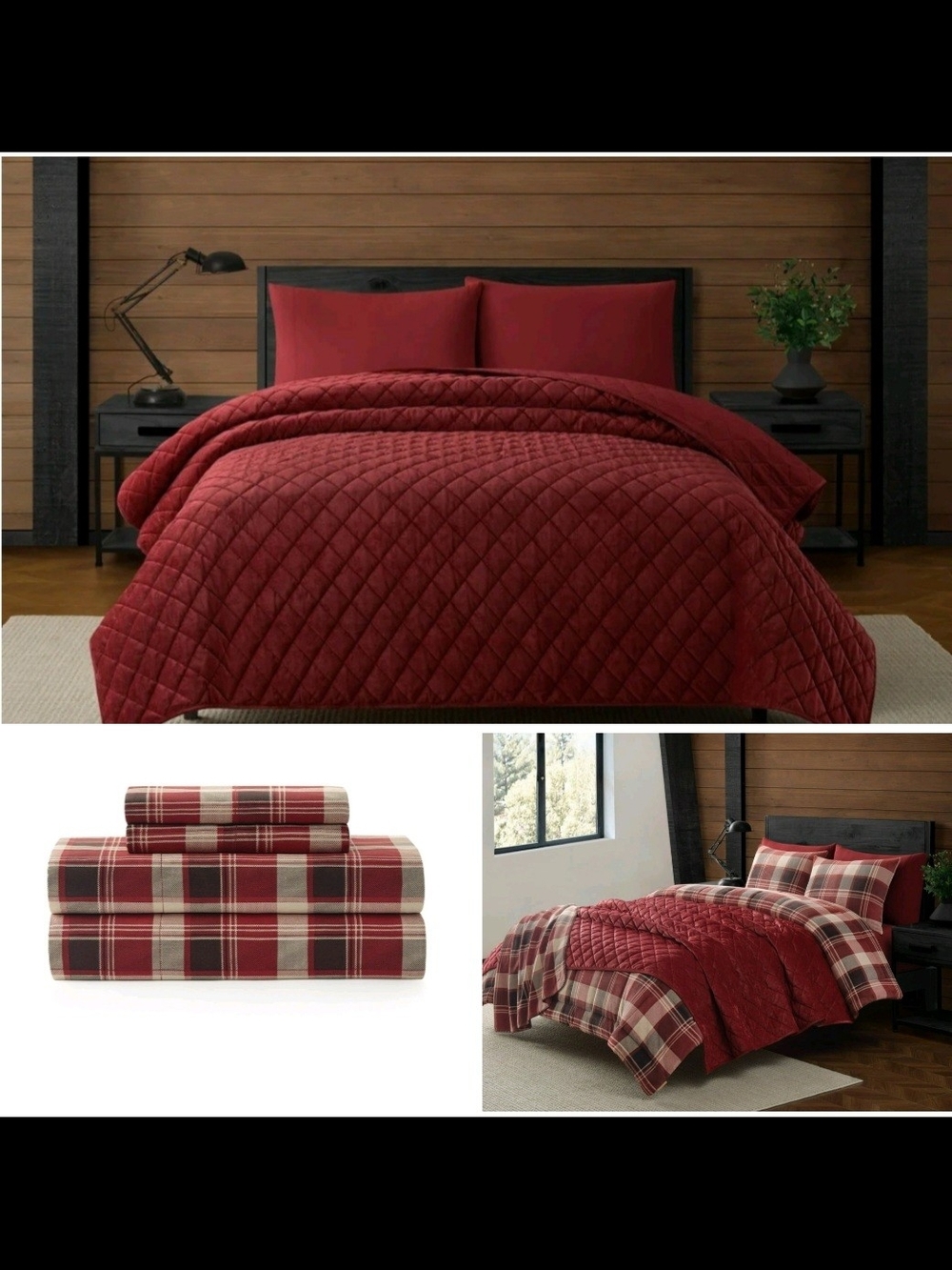 Deep Red Quilted Comforter Set with Matching Solid Sheet Set FULL SIZE